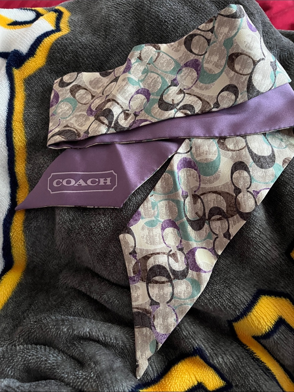 Coach Lavender & Multicolor Signature Print 100% SilkTwilly